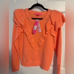 Lilly Pulitzer Orange Ruffle Shoulder Sweater